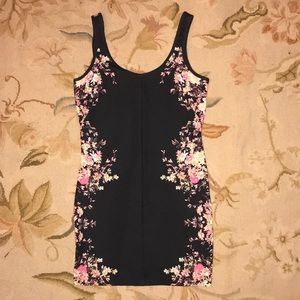 Black and floral print jersey bodycon dress